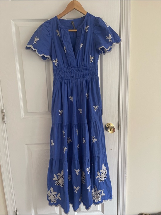 Anthropologie Dresses & Skirts - Anthropologie Blue Midi Dress with White Floral Embroidery